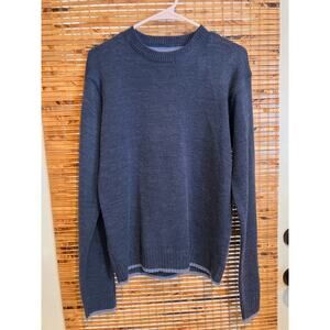 Carbon Mens Sweater Small Blue Knit Crew Neck Pullover Ribbed Bottom Cotton